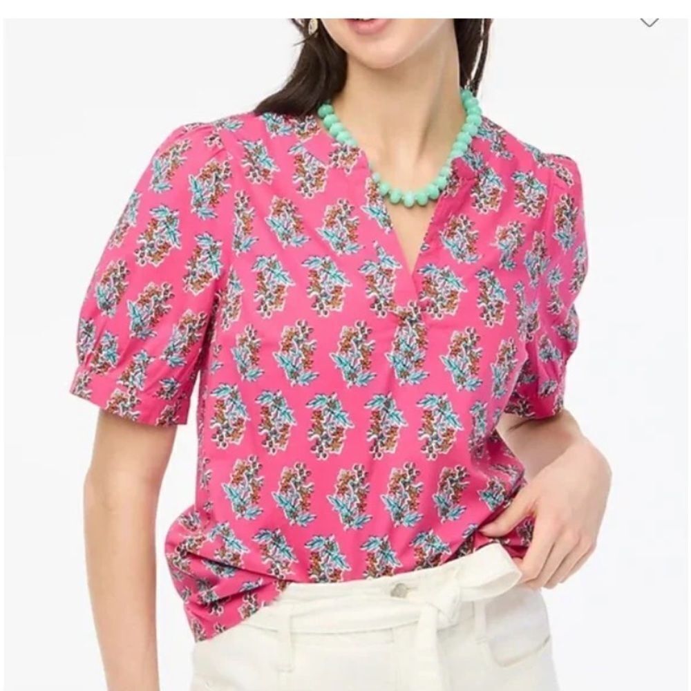J. Crew Printed Short-Sleeve Poplin Top